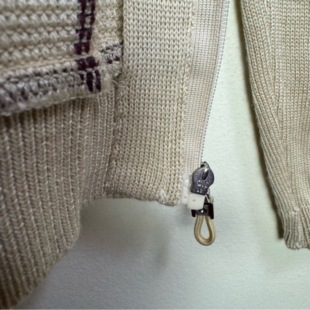BALENCIAGA Nova‎ Check Zip Cardigan Knit Jacket Sweater Logo Neutral Tan Wool S - Picture 5 of 16